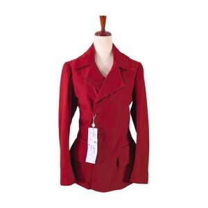 Maison Margiela Red Cotton Peplum Double Breasted Blazer Jacket Made in Italy 42